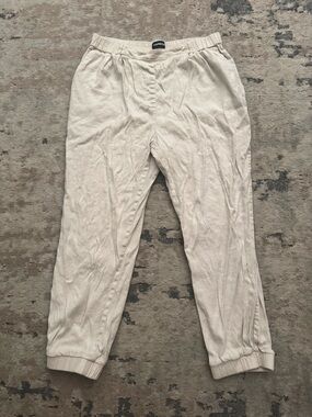 Express Light Beige Linen Blend Jogger Pants with Elastic Waist Size Large